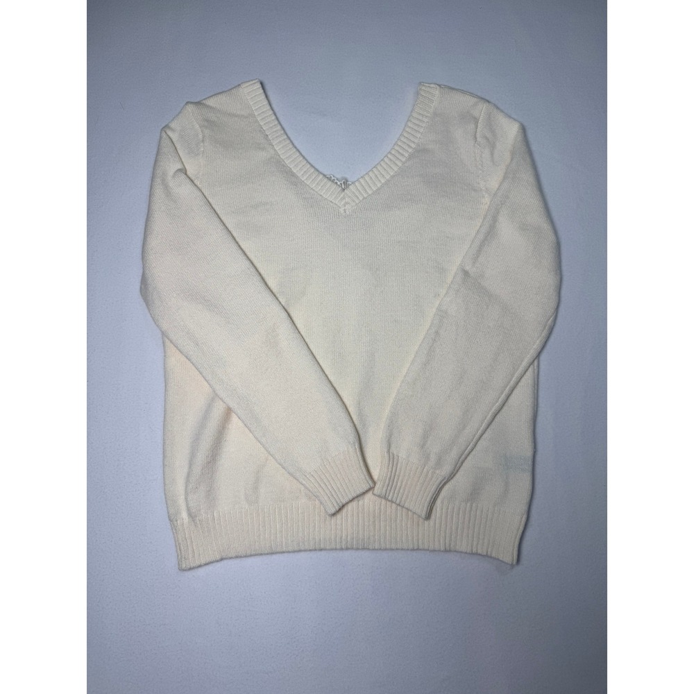SHEIN Lace V Back Sweater Ivory Women's Large